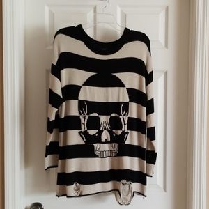 Striped Distressed Skull Sweater